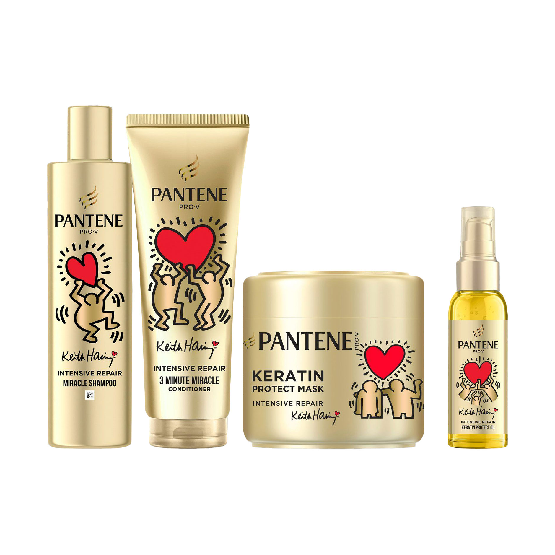 Набір для волосся Pantene Pro-V x Keith Haring Artist Edition (шампунь, 250 мл + бальзам-ополіскувач, 220 мл + маска, 300 мл + олія, 100 мл)
